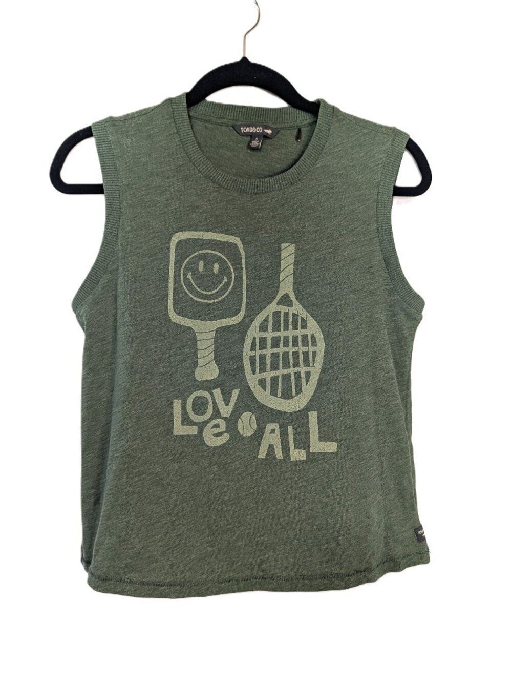 Toad&Co Boundless Jersey Tank Top Tennis Pickleball Love All Green Womens S